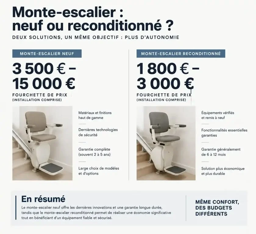 Comparatif des prix entre monte-escalier neuf et monte-escalier occasion reconditionné