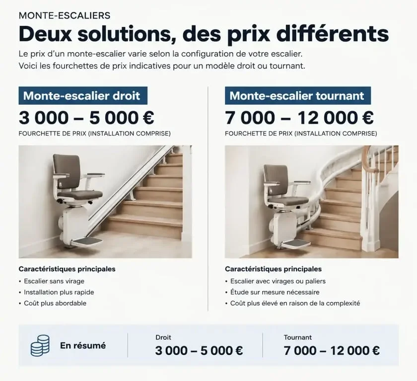 Comparatif des prix d'un monte-escalier droit et tournant pour votre projet d'installation