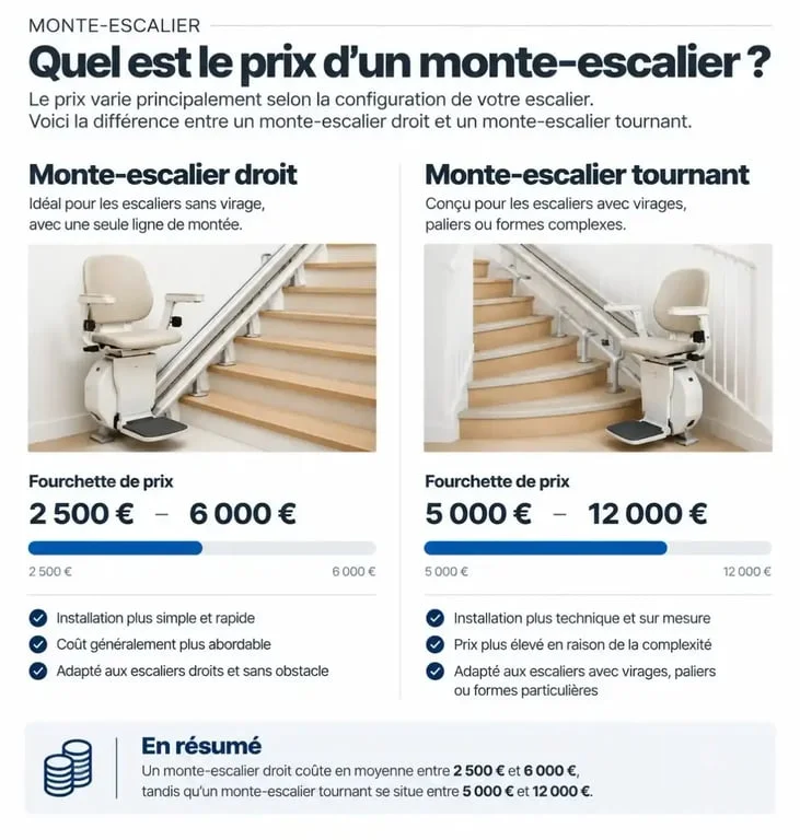 Comparatif des prix d'un monte-escalier intérieur droit ou tournant