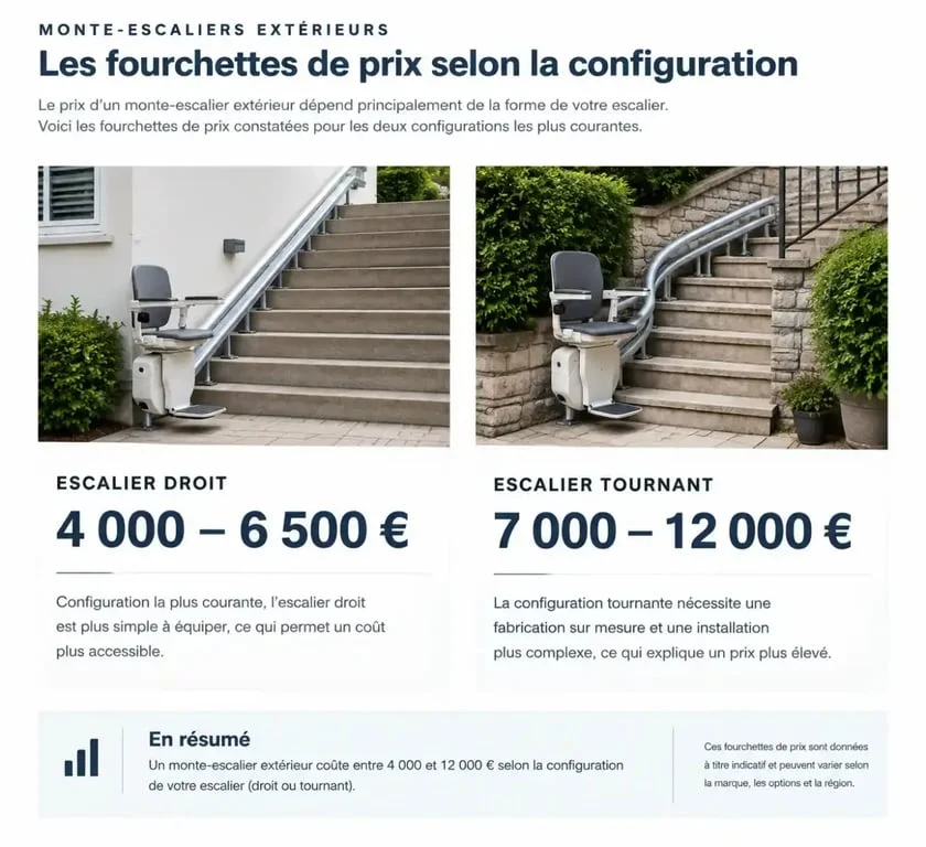 Comparatif des prix d'un monte-escalier extérieur selon la configuration de l'escalier