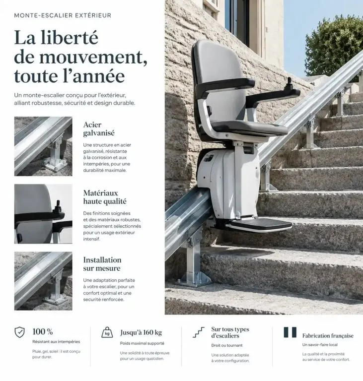 Installation professionnelle d'un monte-escalier extérieur d'occasion sécurisé